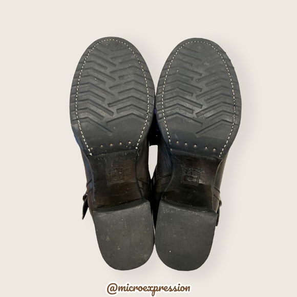 Frye Vera Slouch Grey Black Leather Block Heel Moto Knee High Tall Buckle Boot - Picture 12 of 13